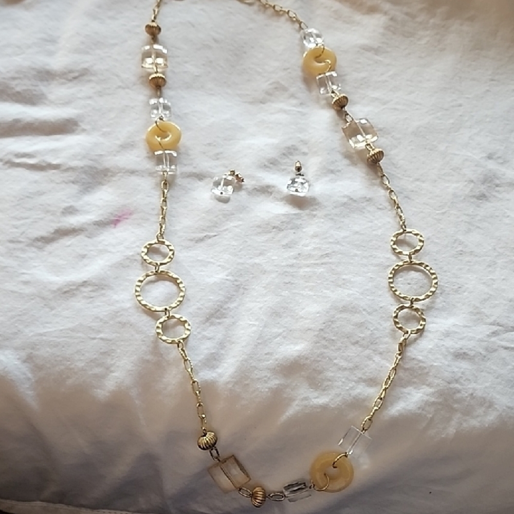 36" Elegant Gold and Clear Necklace Set